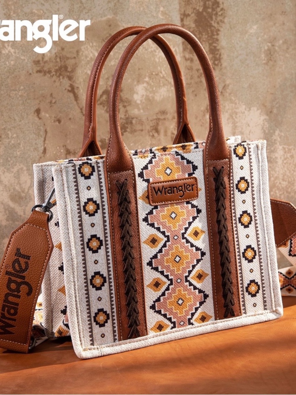 NWT Wrangler Brown & Cream Embroidered Tote Bag